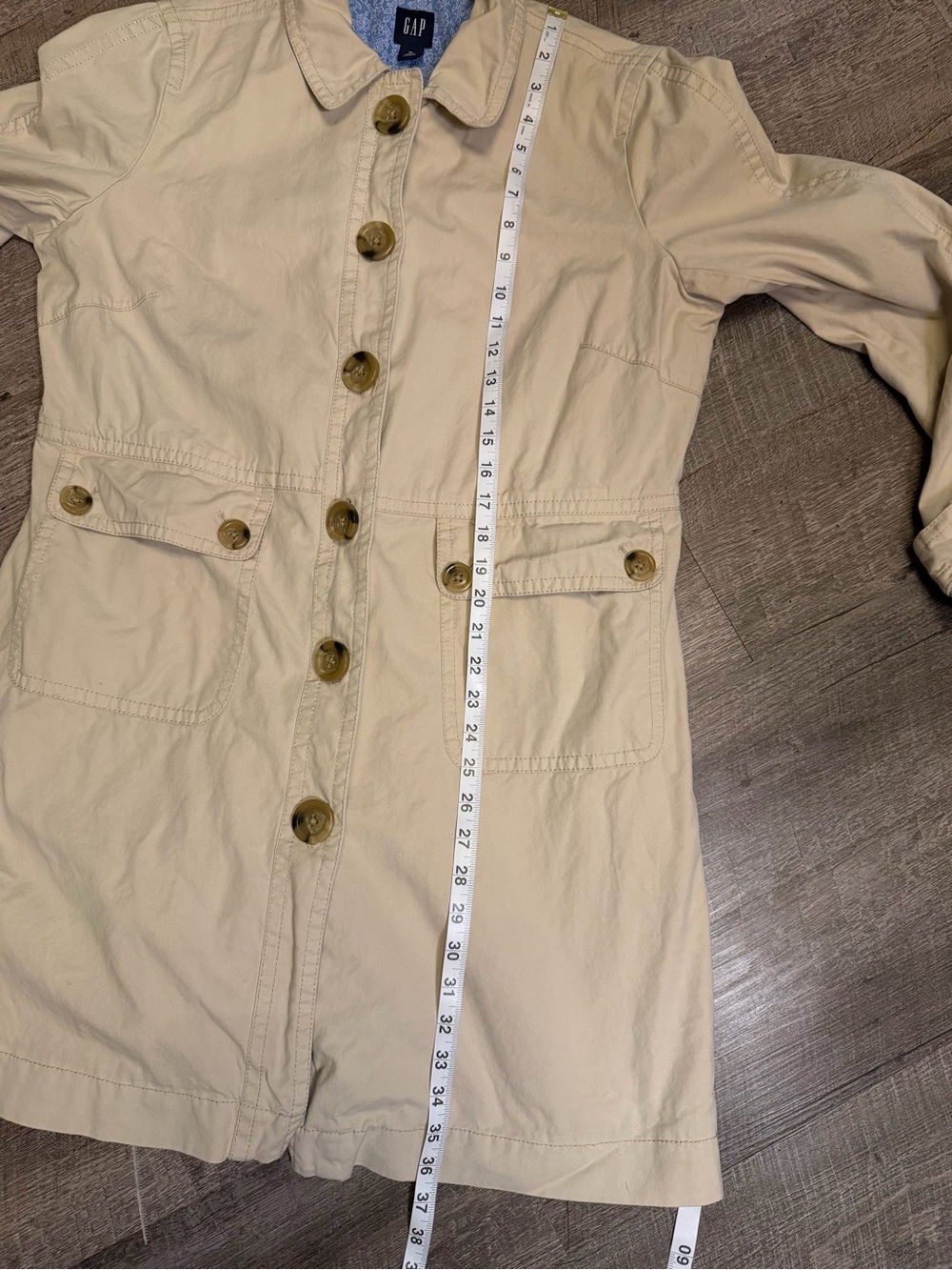 GAP XL Cream Utility Trench Jacket Coat Floral Lined Button Front Safari - Picture 12 of 13